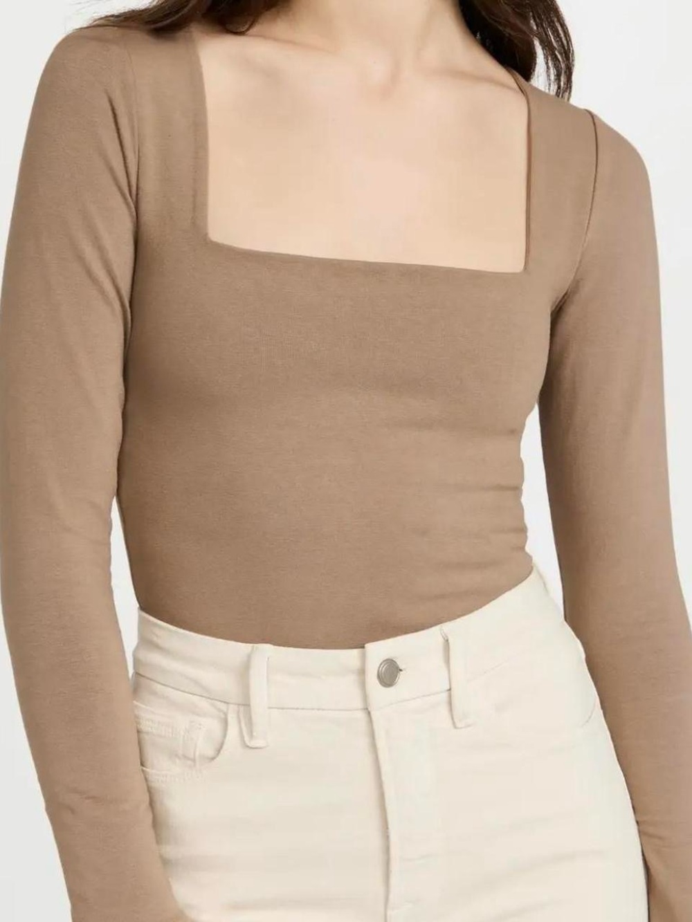 Long Sleeve Square Neck Top in Taupe